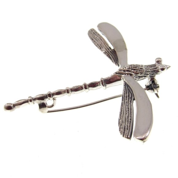 Solid 925 Sterling Silver 3D Figural Dragonfly Pin Brooch / Gardencore Jewelry - Picture 6 of 9